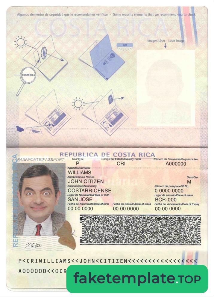 Feature of fake Costa Rica passport example